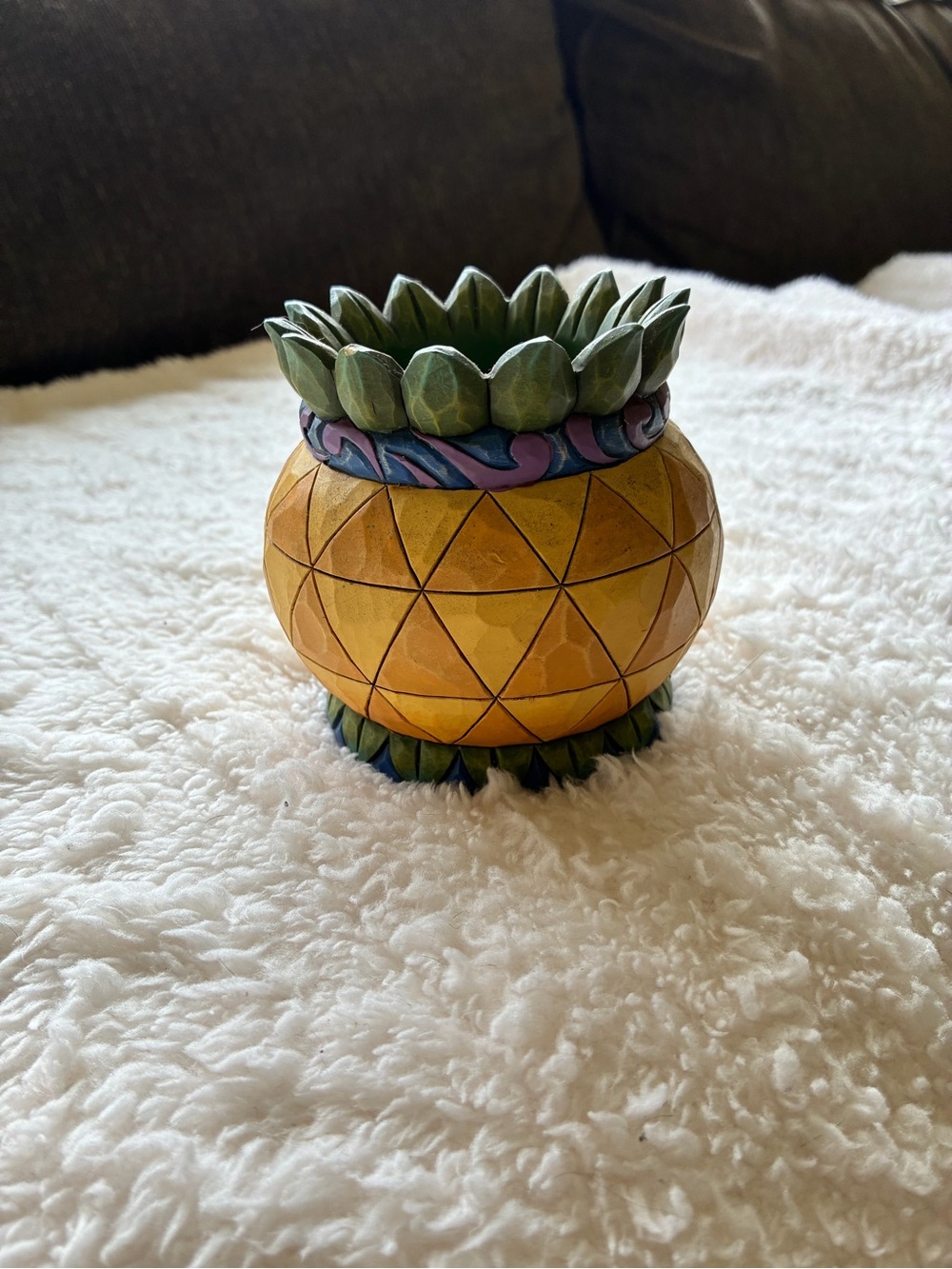 Jim Shore Yellow & Green Pineapple Accent tea light or small pillar candle.